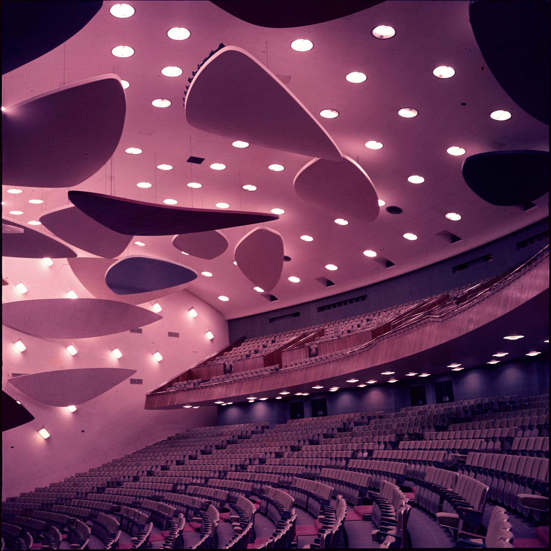 Alessandro Balteo Yazbeck in collaboration with Paolo Gasparini and Media Farzin, Architect Carlos Raúl Villanueva in collaboration with Alexander Calder. Aula Magna auditorium, Ciudad Universitaria de Caracas, 1954. (Purple) From the series Modern Entanglements, U.S. Interventions, 2006–2009
